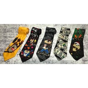 Lot Of 5 - Looney Toons Mania 1995 & 1996 Men's Vintage Ties Taz Tasmanian Devil